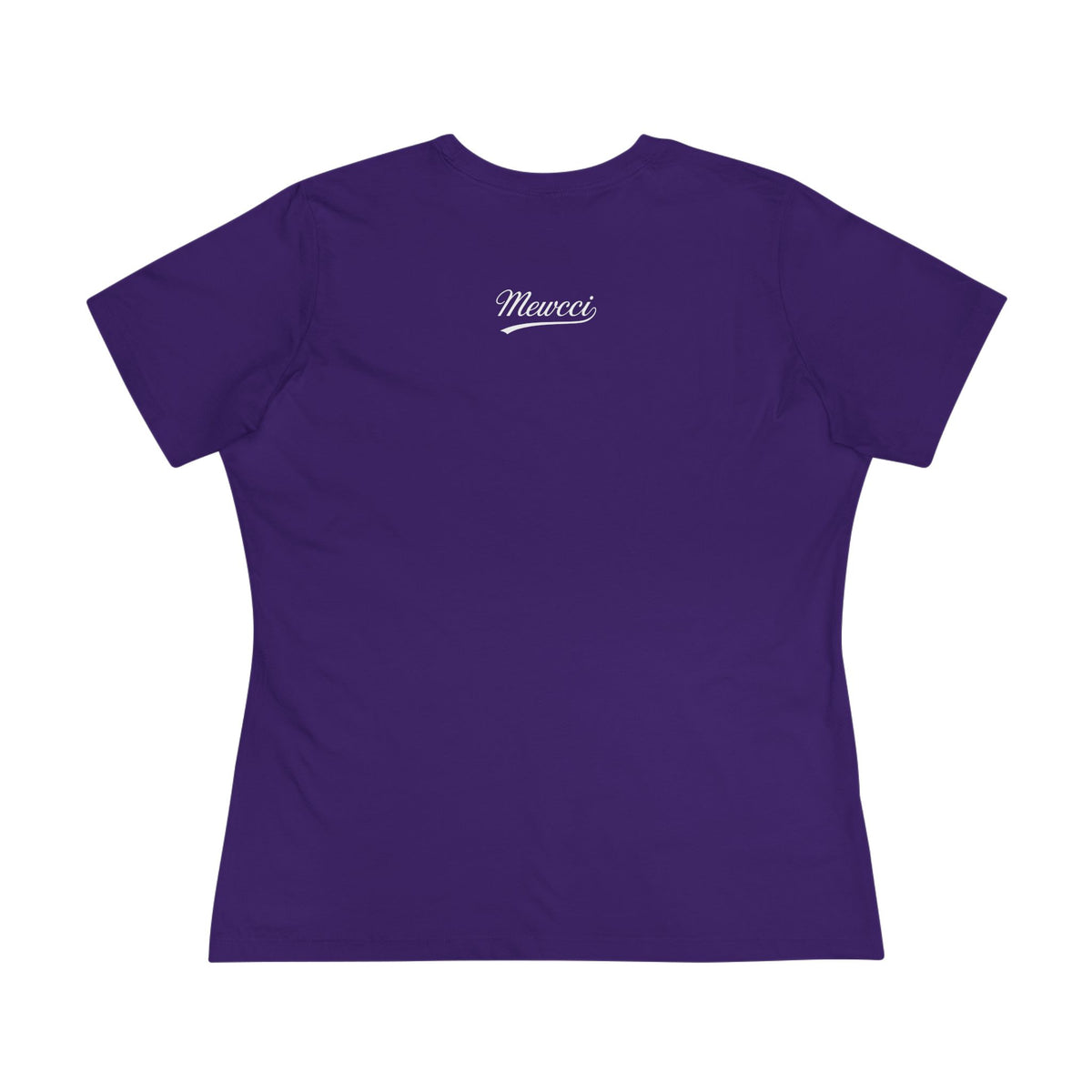 Mewcci Iconic Box Cat Graphic Women's T-Shirt in team purple, back view