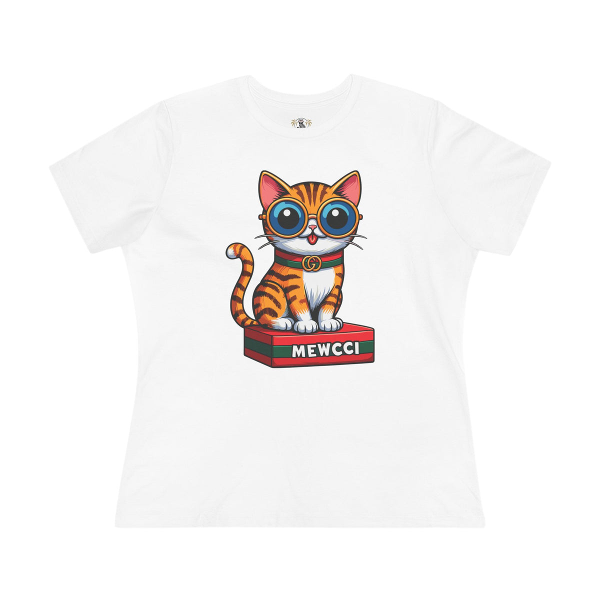 Mewcci Iconic Box Cat Graphic Women's T-Shirt in white, front view