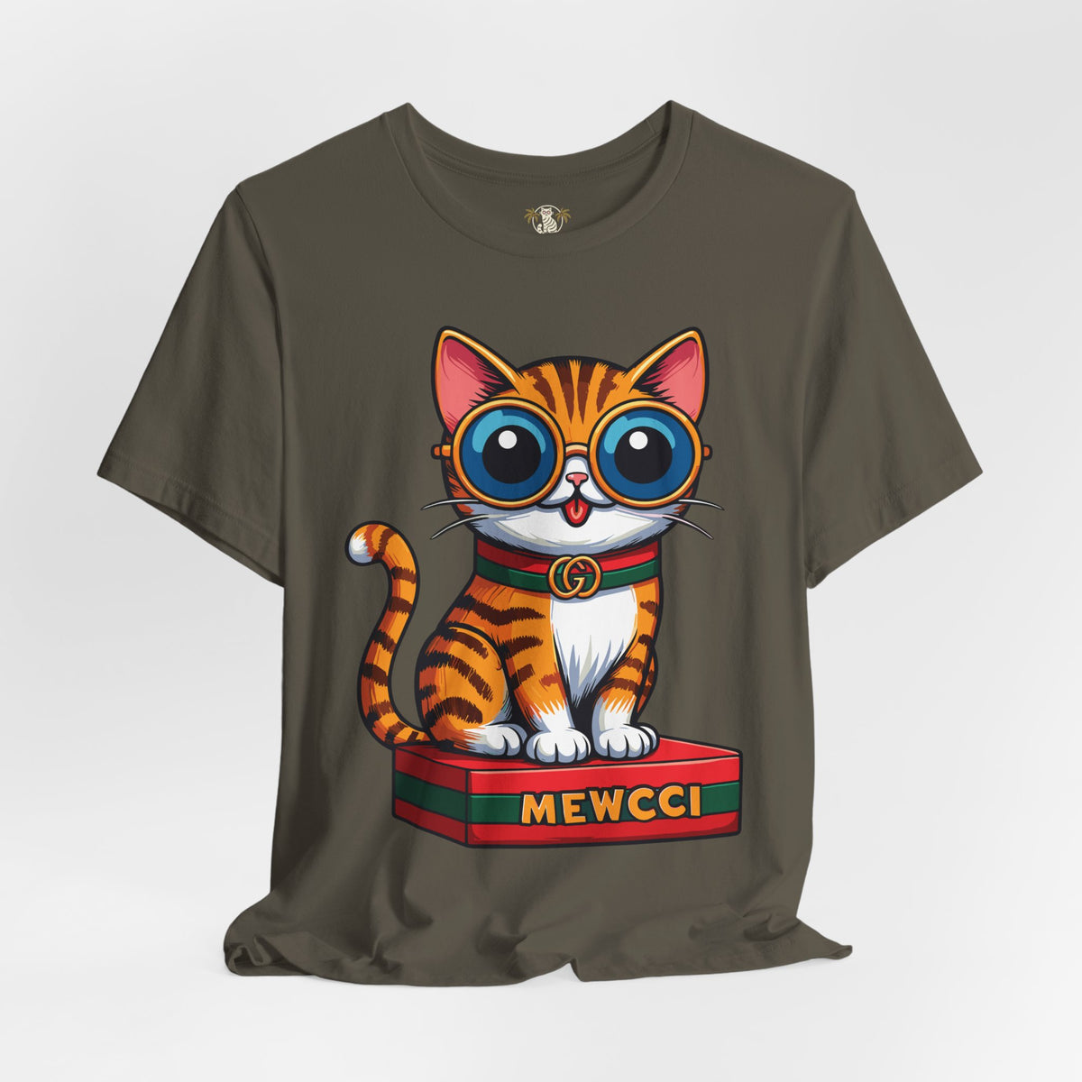 Mewcci Iconic Box Graphic T-Shirt in army, flat lay