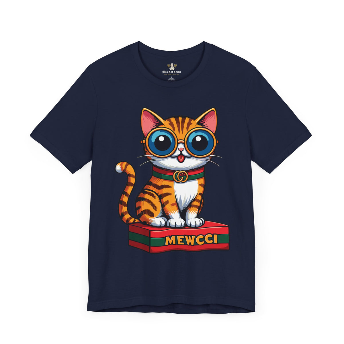 Mewcci Iconic Box Graphic T-Shirt in navy, front view