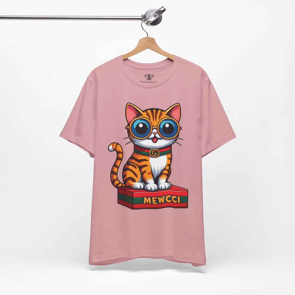 Mewcci Iconic Box Graphic T-Shirt in orchid, on a hanger