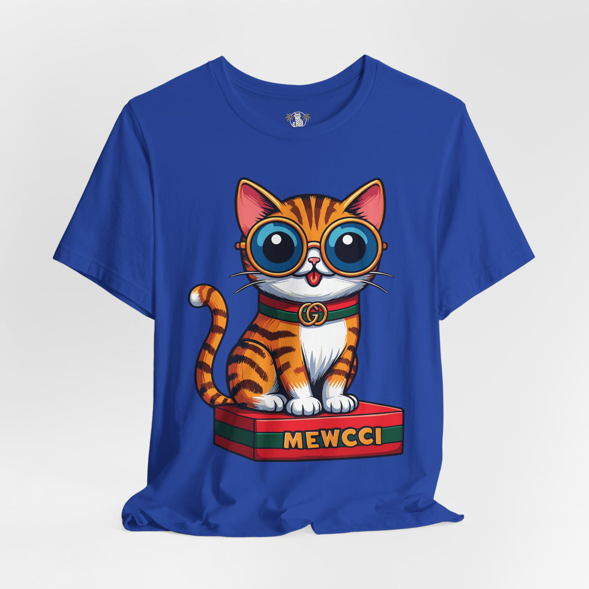 Mewcci Iconic Box Graphic T-Shirt in true royal, flat lay