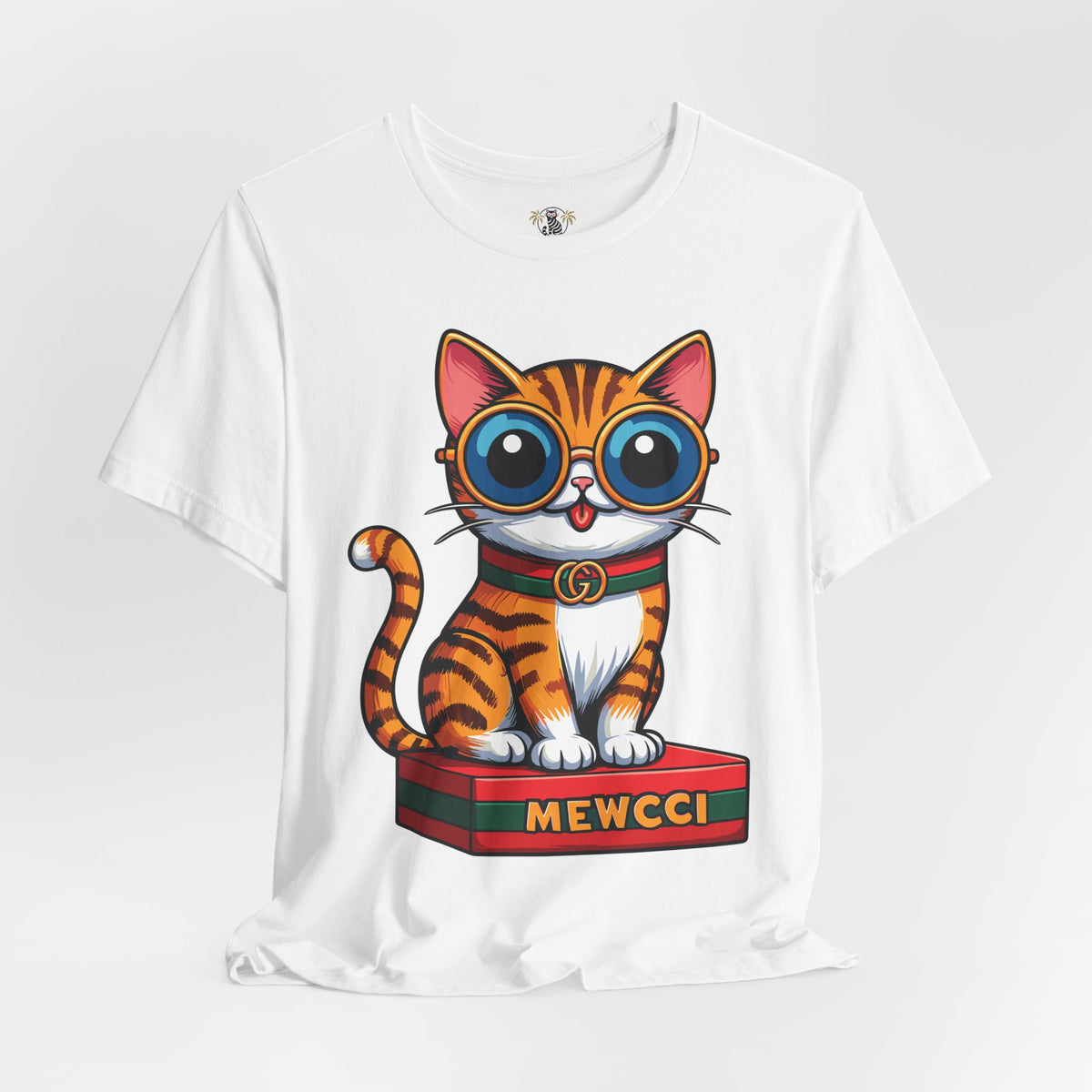 Mewcci Iconic Box Graphic T-Shirt in white, flat lay