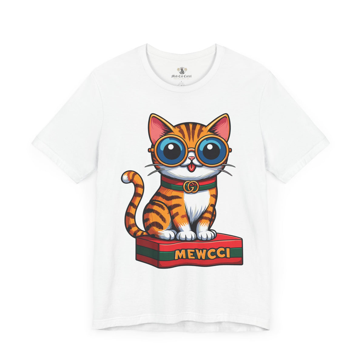 Mewcci Iconic Box Graphic T-Shirt in white, front view