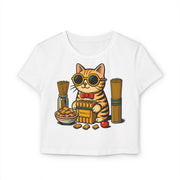 Mewcci Pasta Chef Cat Graphic Women's Baby Tee in white, front view
