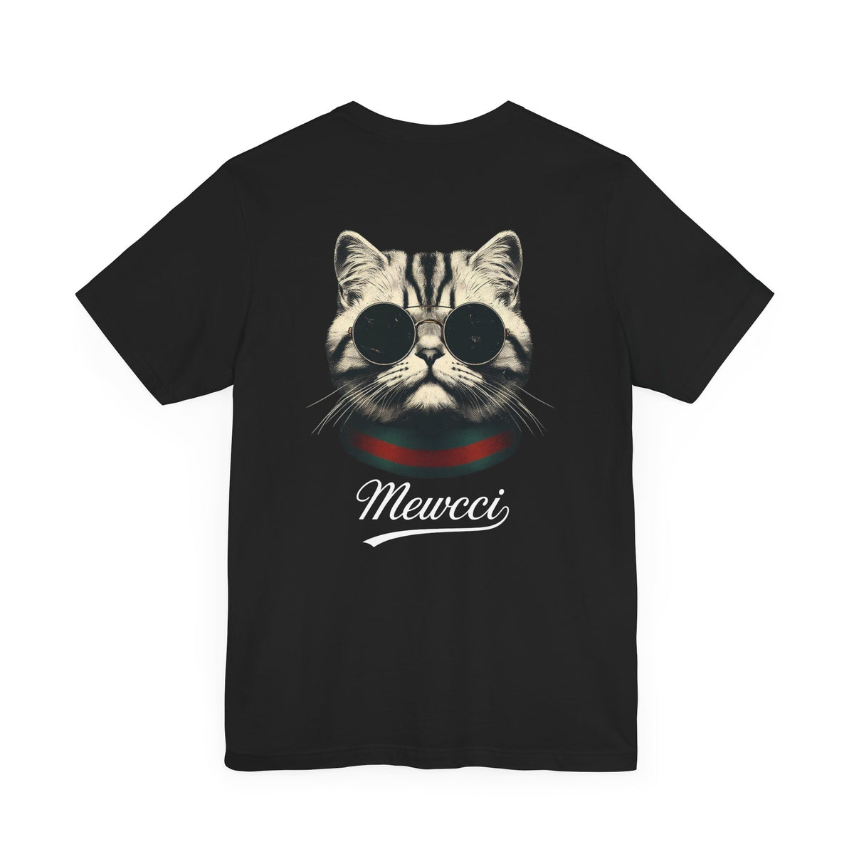 Mewcci Statement Cat Graphic T-Shirt in black, back view