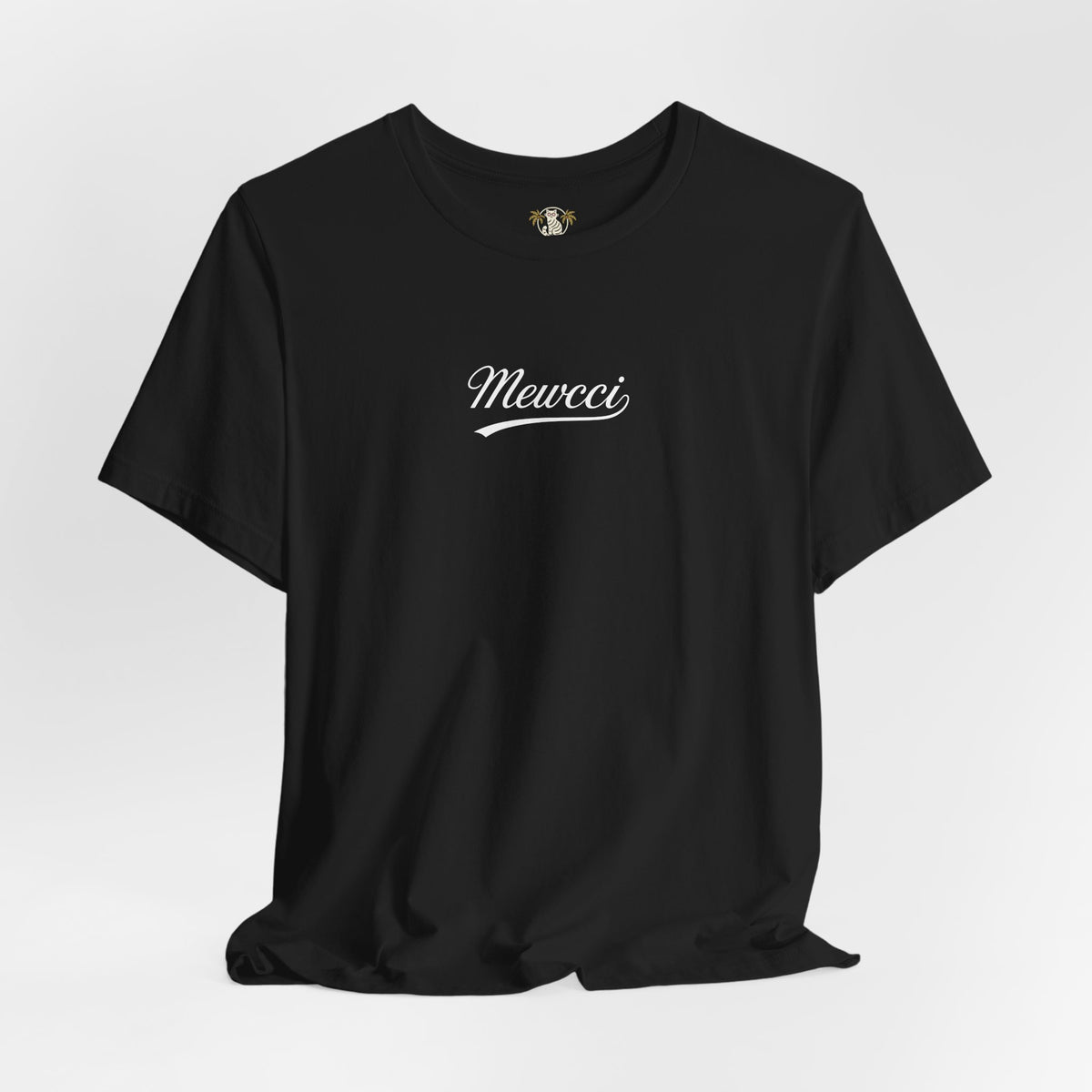 Mewcci Statement Cat Graphic T-Shirt in black, flat lay