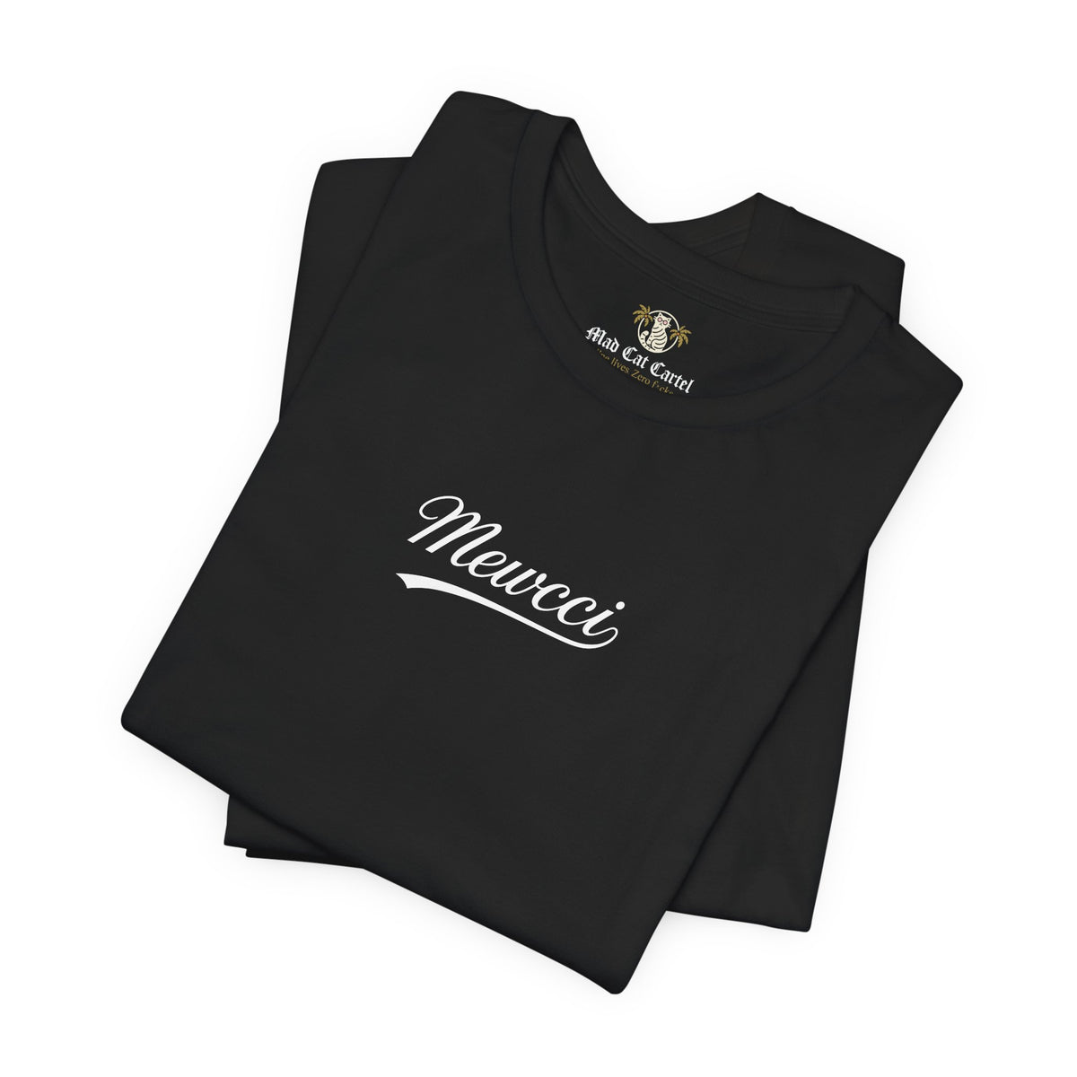 Mewcci Statement Cat Graphic T-Shirt in black, folded