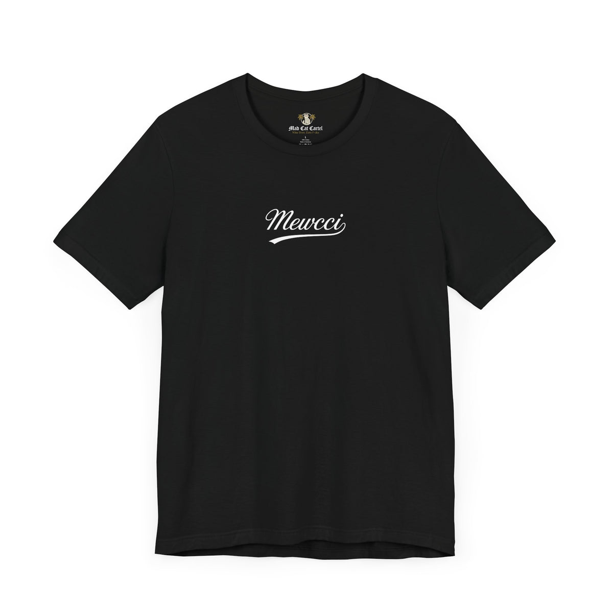 Mewcci Statement Cat Graphic T-Shirt in black, front view