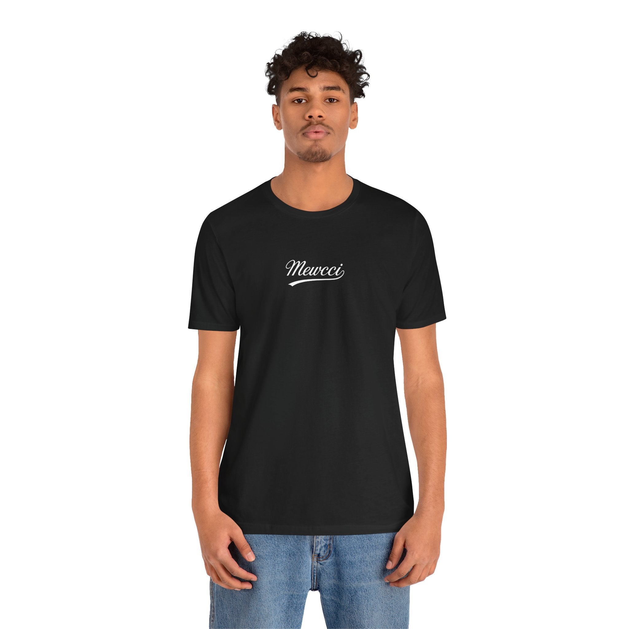 Mewcci Statement Cat Graphic T-Shirt in black, worn by a male model