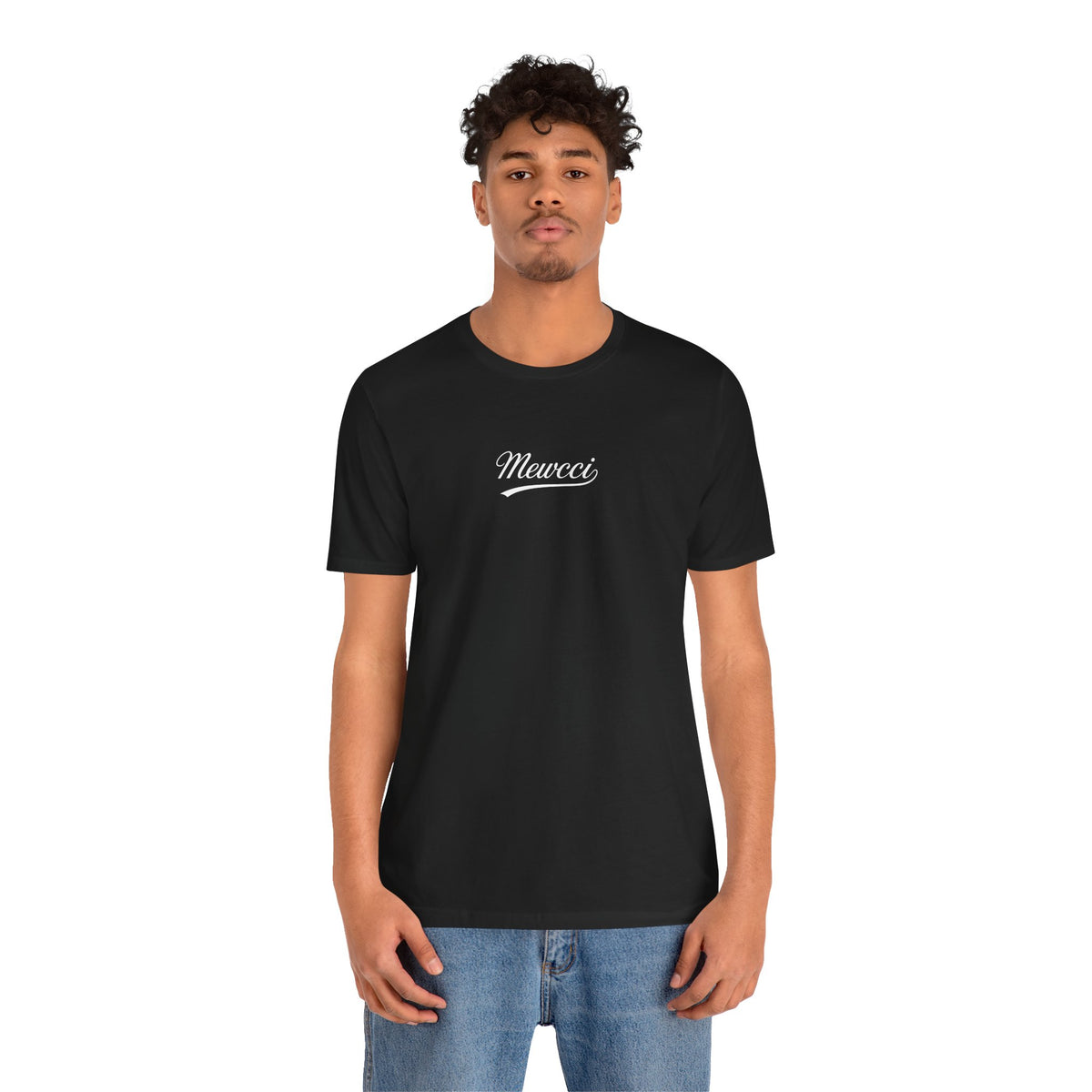 Mewcci Statement Cat Graphic T-Shirt in black, worn by a male model