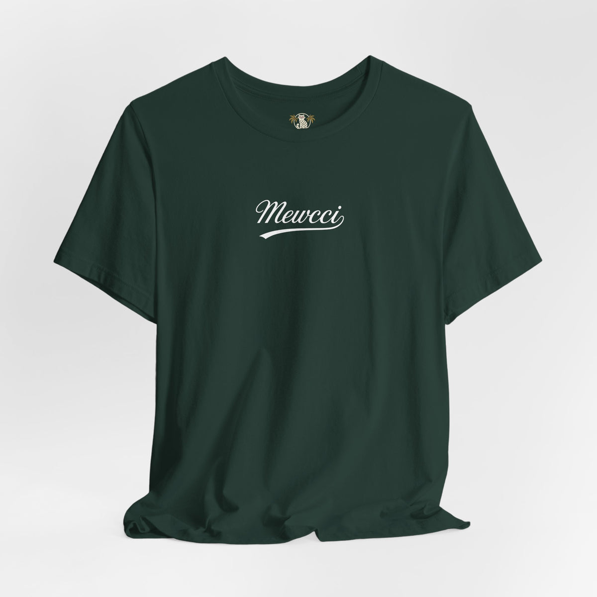 Mewcci Statement Cat Graphic T-Shirt in forest, flat lay