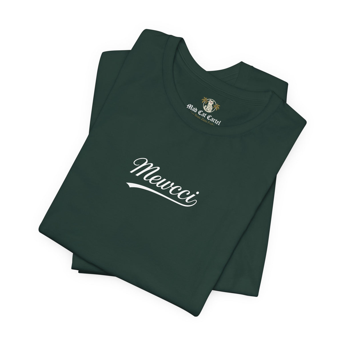 Mewcci Statement Cat Graphic T-Shirt in forest, folded