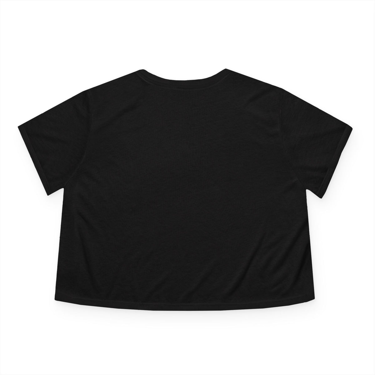 Mewcci Sunset Drip Cat Graphic Women's Cropped T-Shirt in black, back view
