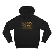 Off-Whisker Bronze Cat Emblem Graphic Black Hoodie, front view