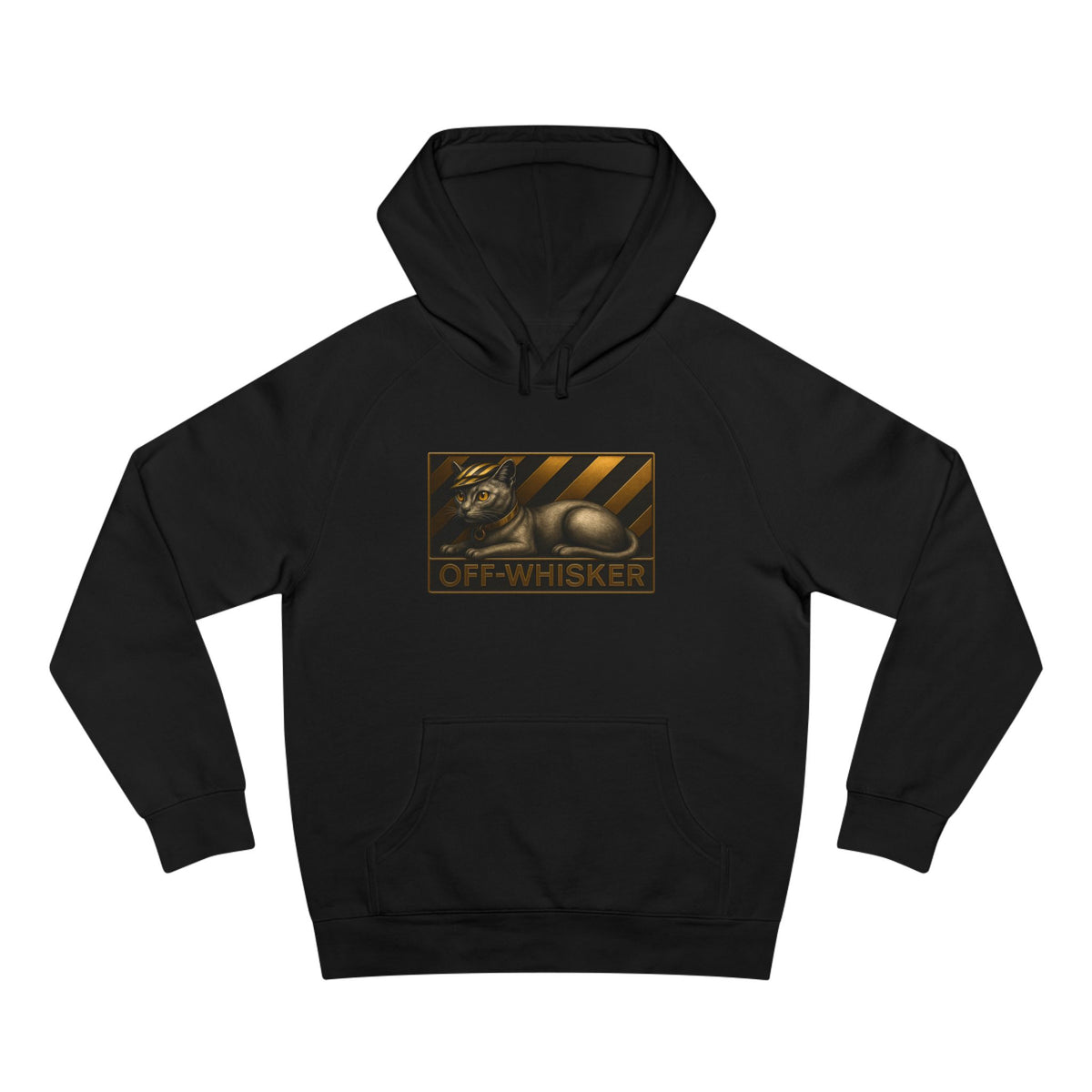 Off-Whisker Bronze Cat Emblem Graphic Black Hoodie, front view