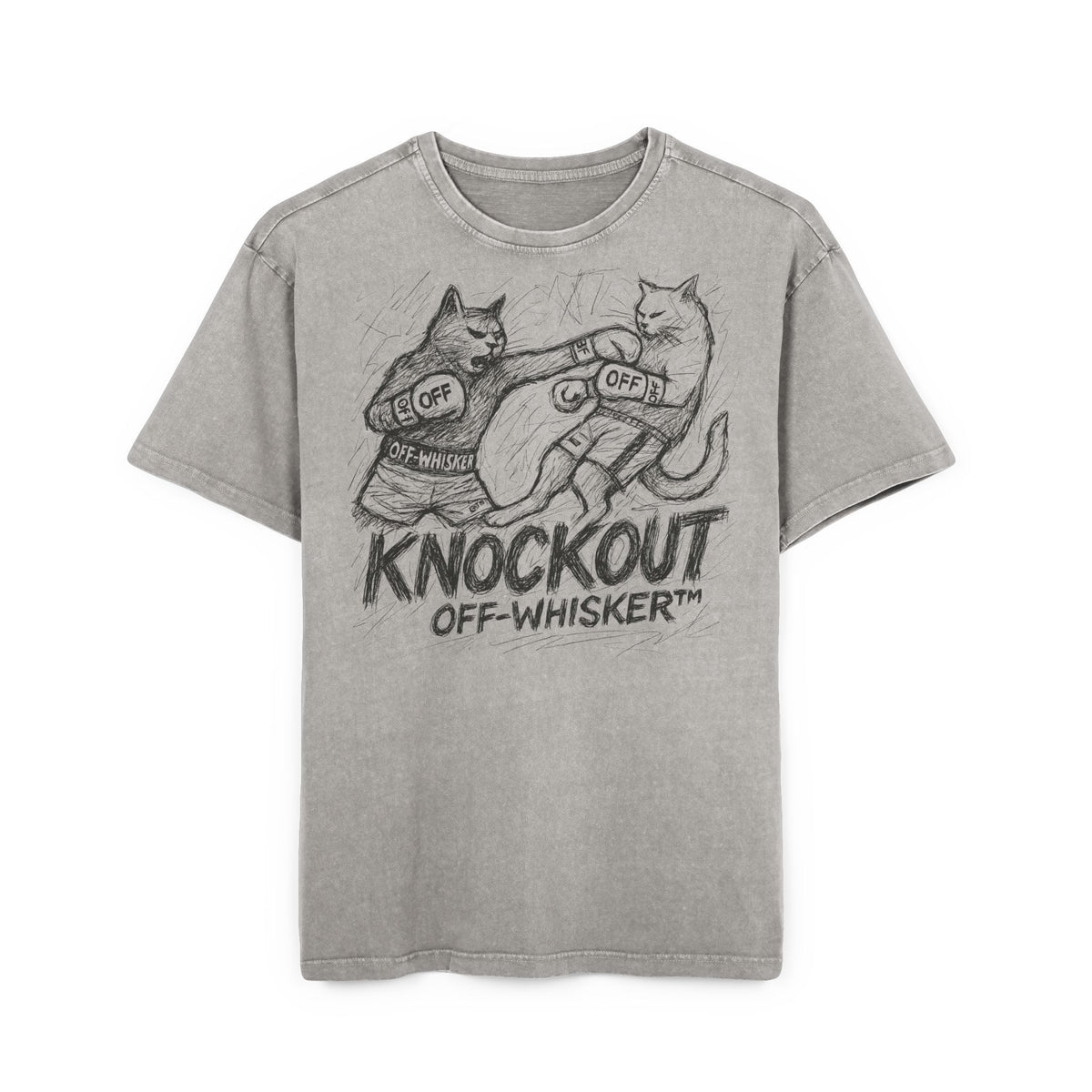 Off-Whisker Cat Knockout Acid Washed Cat Oversized T-Shirt in asphalt, front view
