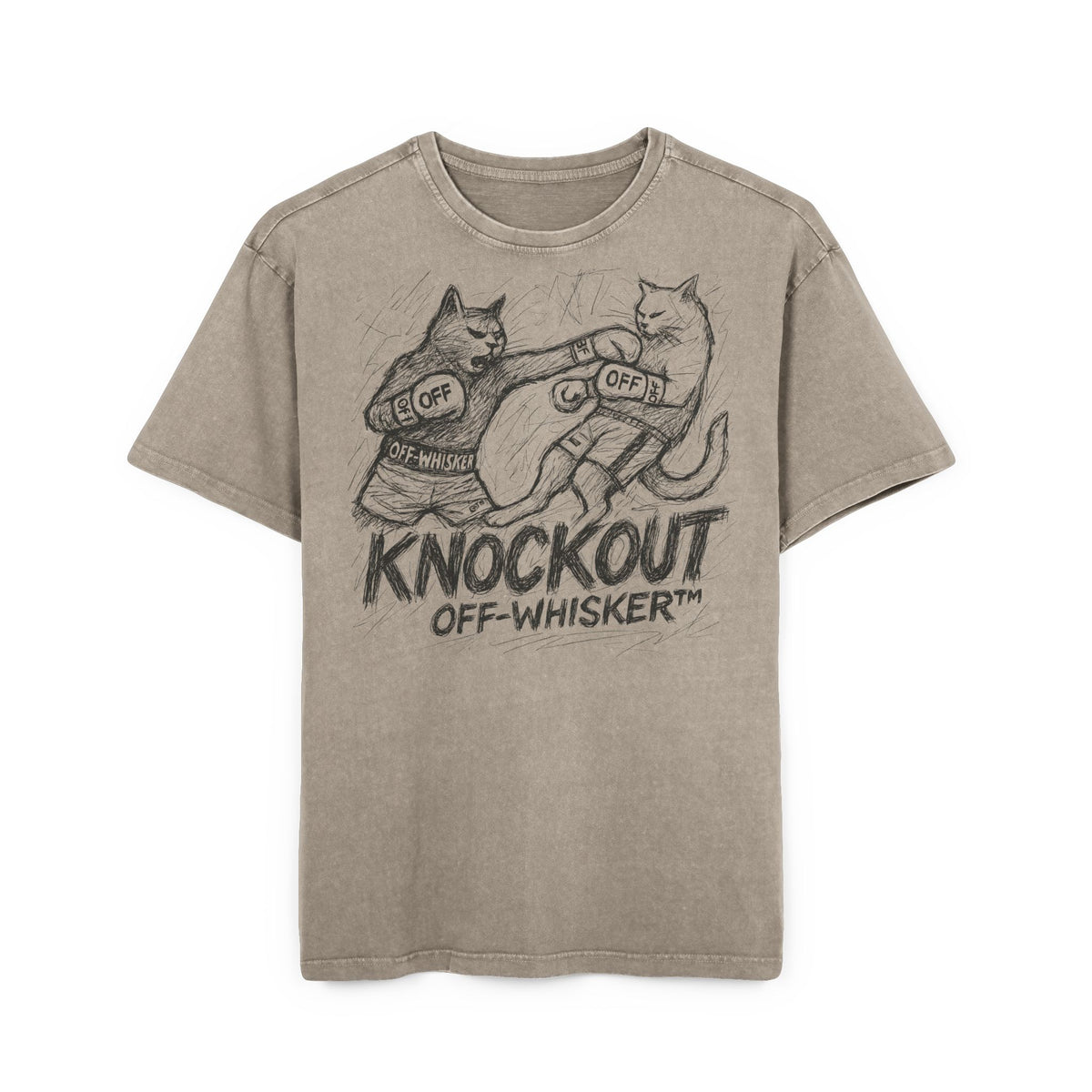 Off-Whisker Cat Knockout Acid Washed Cat Oversized T-Shirt in dark khaki, front view