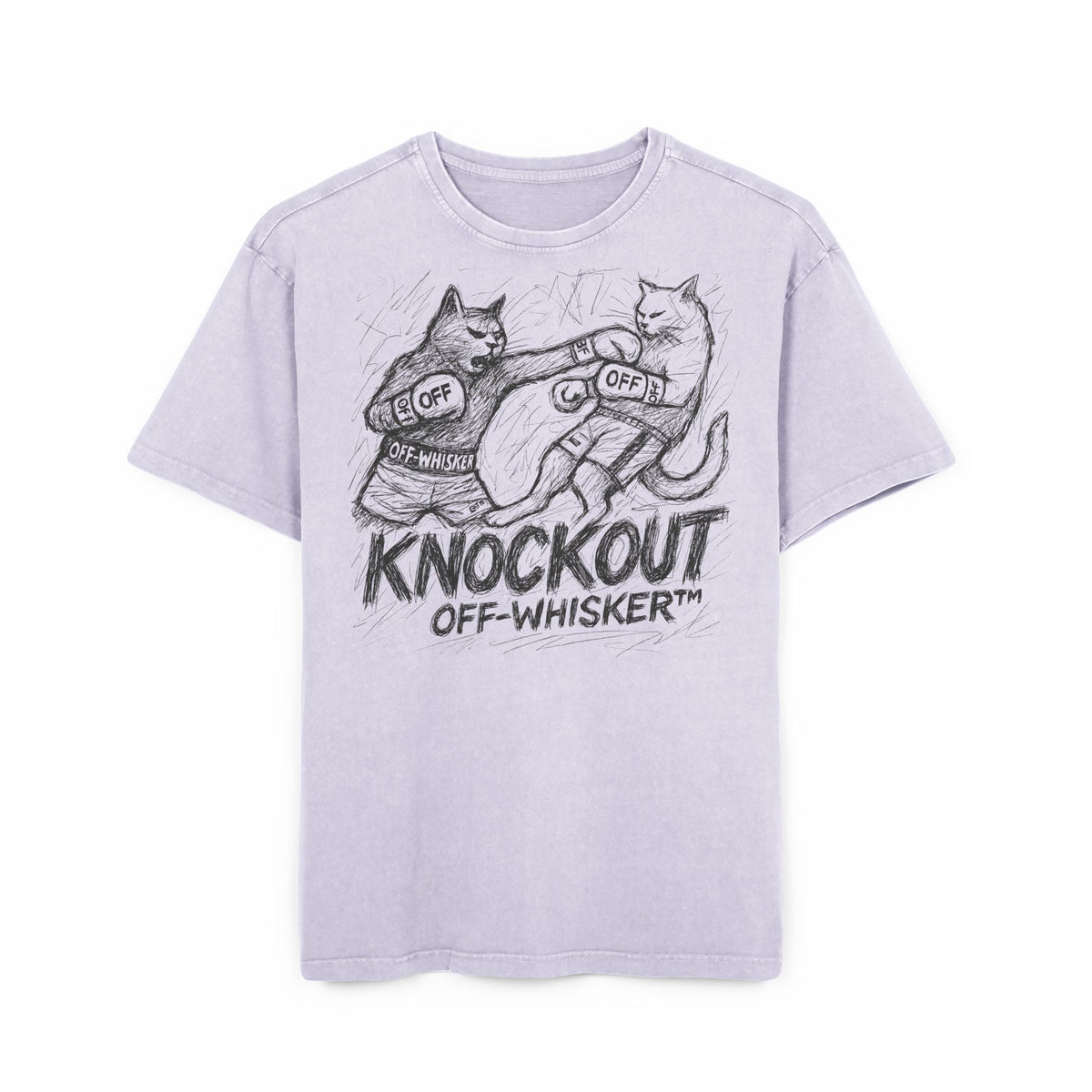 Off-Whisker Cat Knockout Acid Washed Cat Oversized T-Shirt in soft lilac, front view