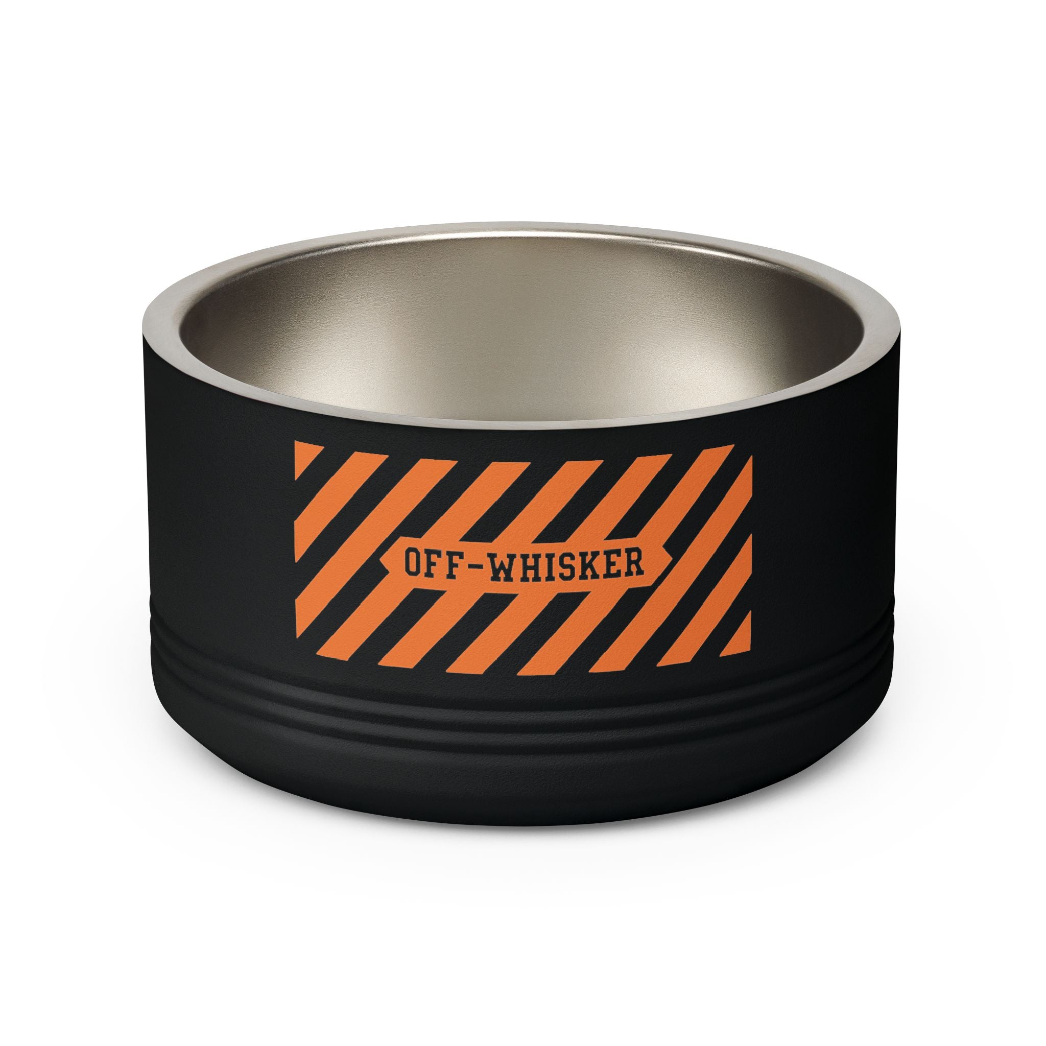 Off-Whisker Utility Feeder Designer Stainless Steel Cat Bowl in black, back view