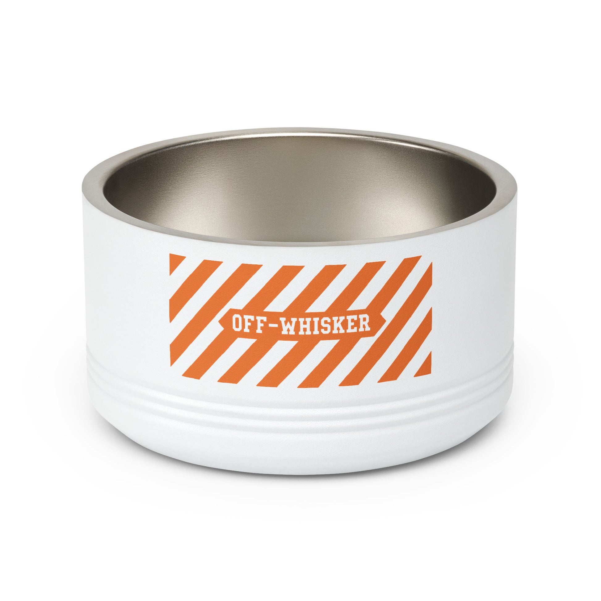 Designer white cat bowl with stripe back design stainless steel