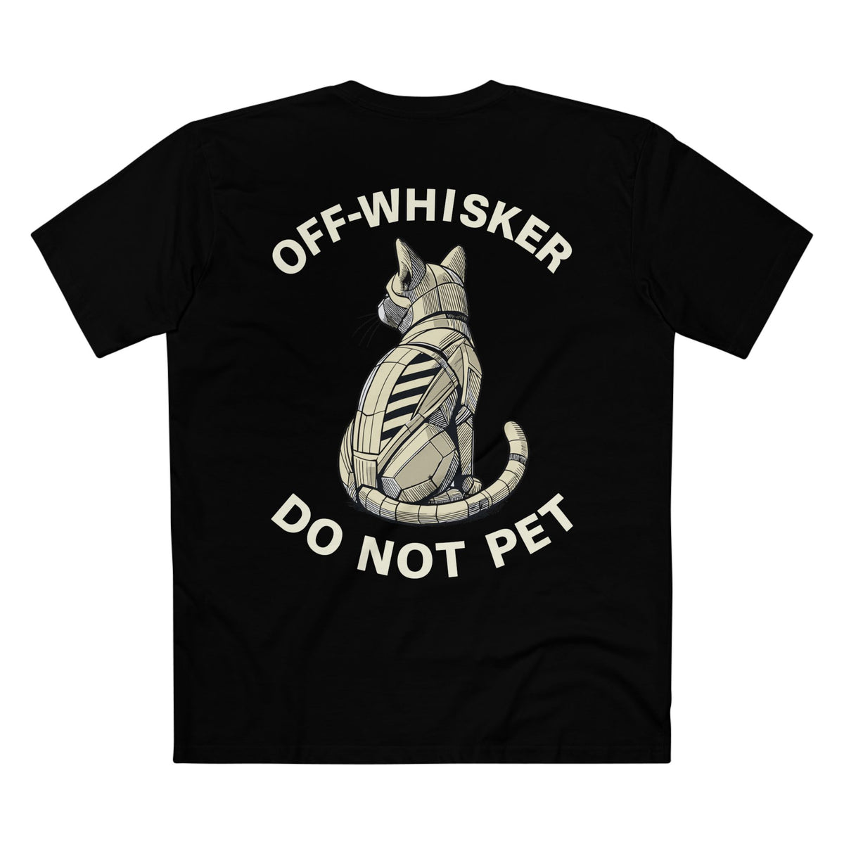 Off-Whisker Gen-01 Mech Cat Graphic T-Shirt in black, back view