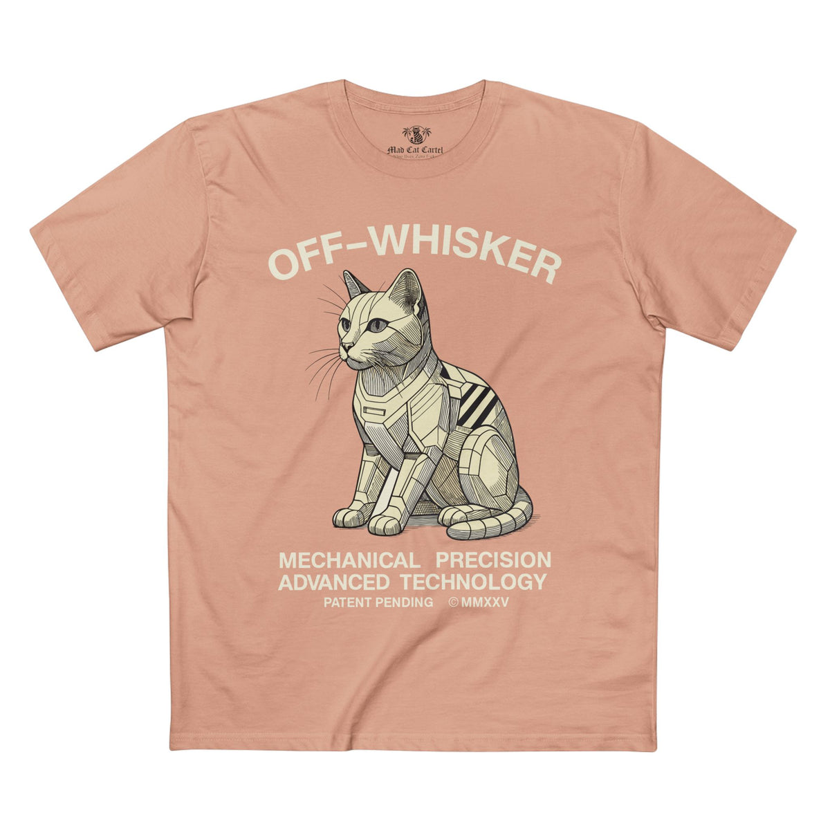 Off-Whisker Gen-01 Mech Cat Graphic T-Shirt in pale pink, front view