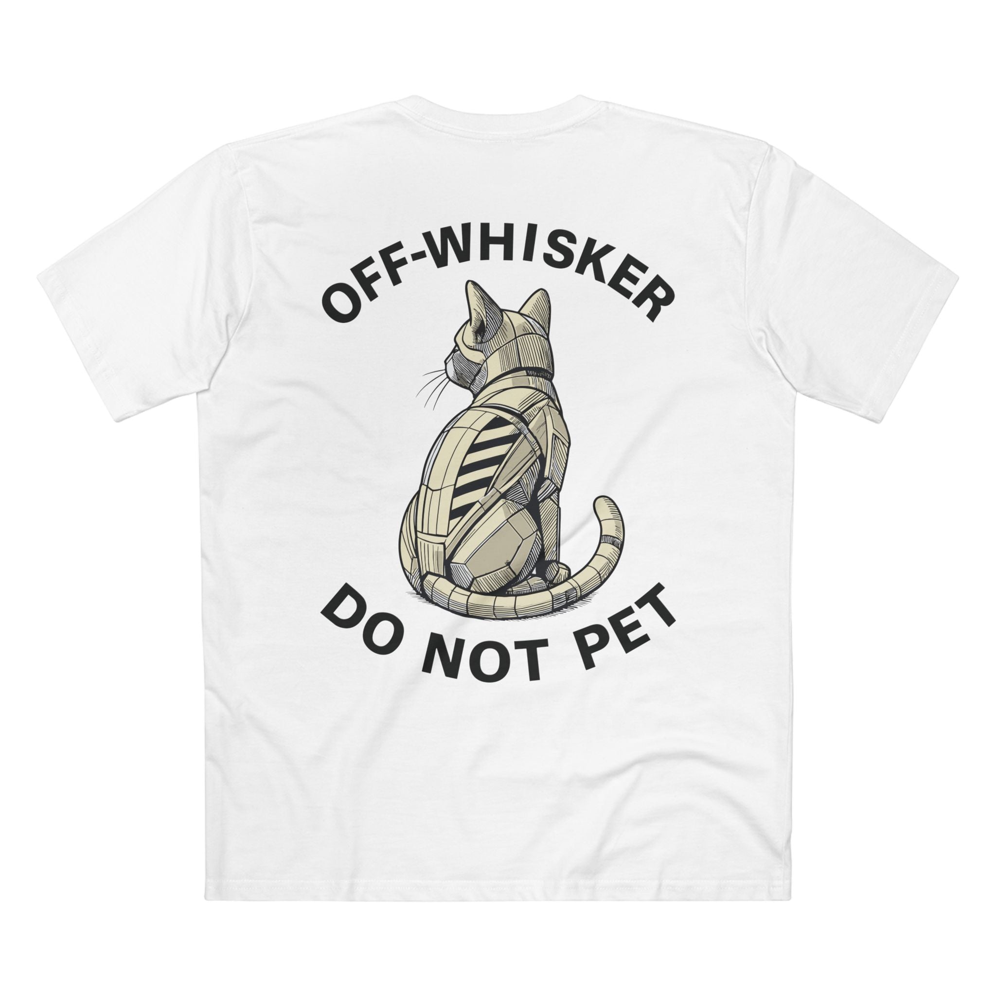 Off-Whisker Gen-01 Mech Cat Graphic T-Shirt in white, back view