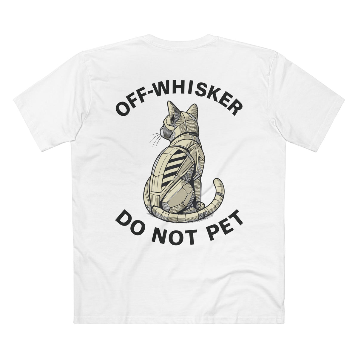 Off-Whisker Gen-01 Mech Cat Graphic T-Shirt in white, back view