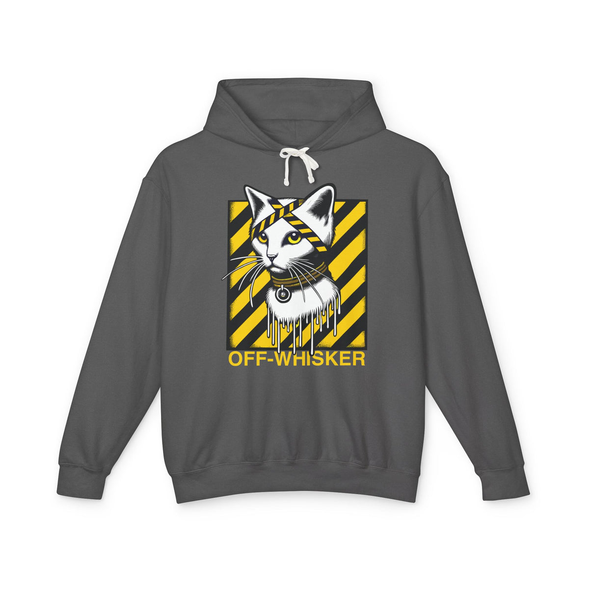 Off-Whisker Industrial Drip Cat Graphic Hoodie in pepper, front view