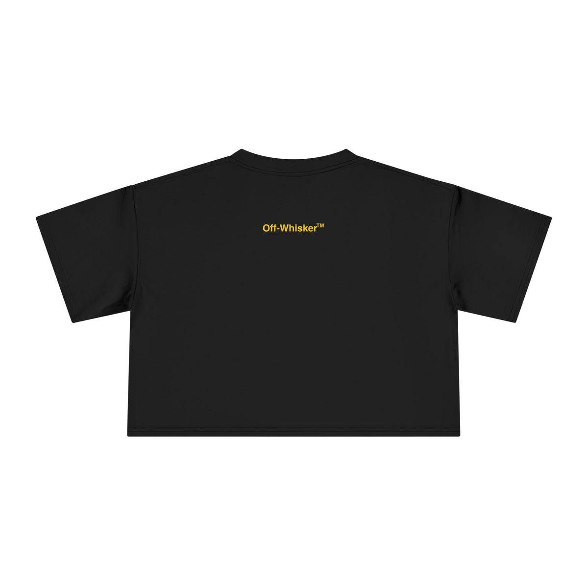 Off-Whisker Industrial Drip Cat Graphic Women's Crop T-Shirt in black, back view