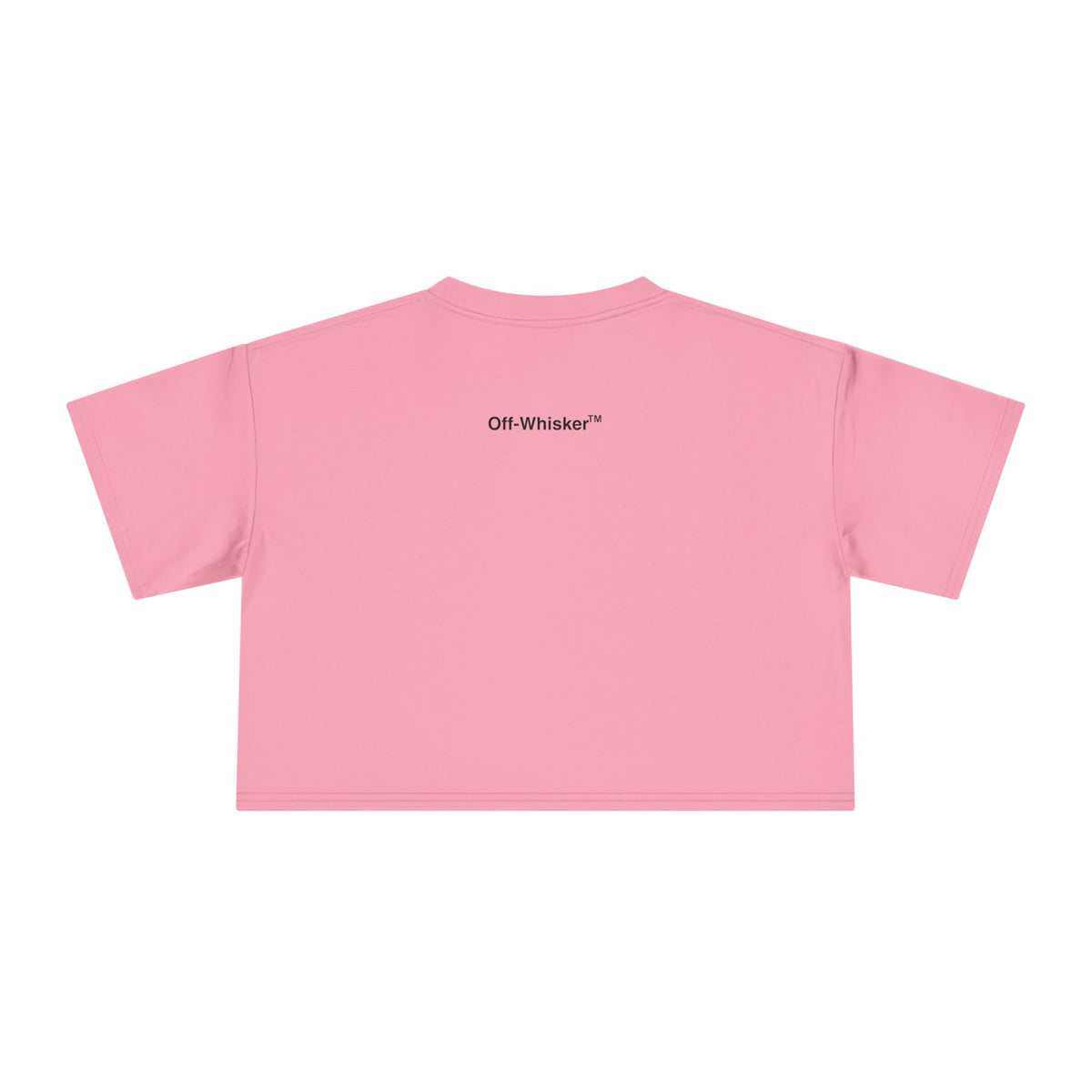 Off-Whisker Industrial Drip Cat Graphic Women's Crop T-Shirt in bubblegum, back view