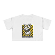 Off-Whisker Industrial Drip Cat Graphic Women's Crop T-Shirt in white, front view