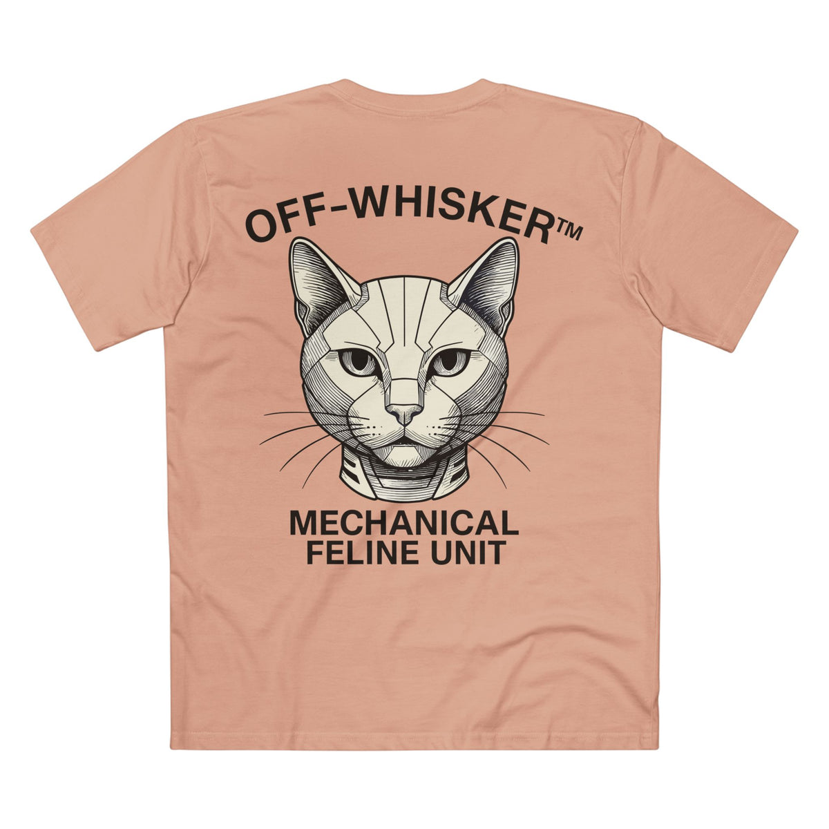 Off-Whisker Mecha Cat Unit Graphic T-Shirt in pale pink, back view