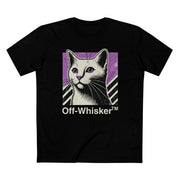 Off-Whisker Purple Vision Cat Graphic Black T-Shirt, front view