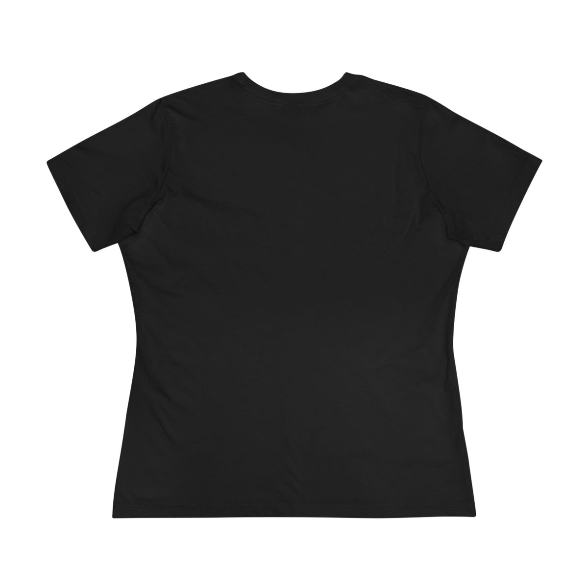 Off-Whisker Purple Vision Cat Graphic Women's T-Shirt in black, back view