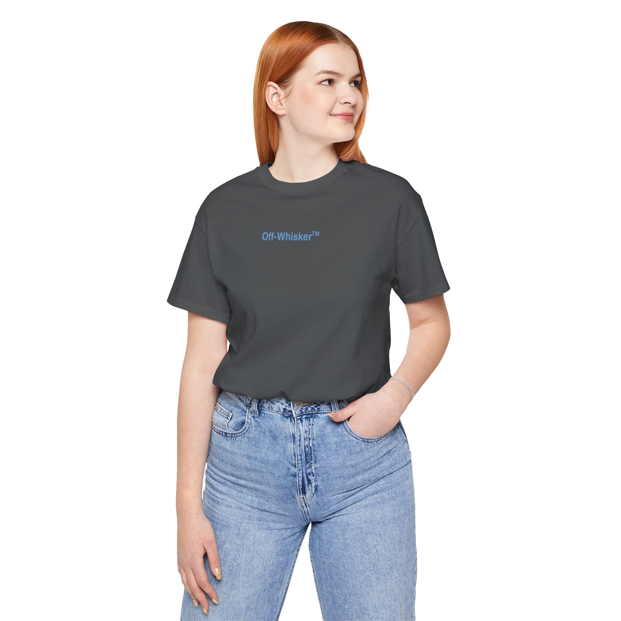 Off-Whisker Signature Frame Cat Graphic T-Shirt in asphalt, worn by a female model