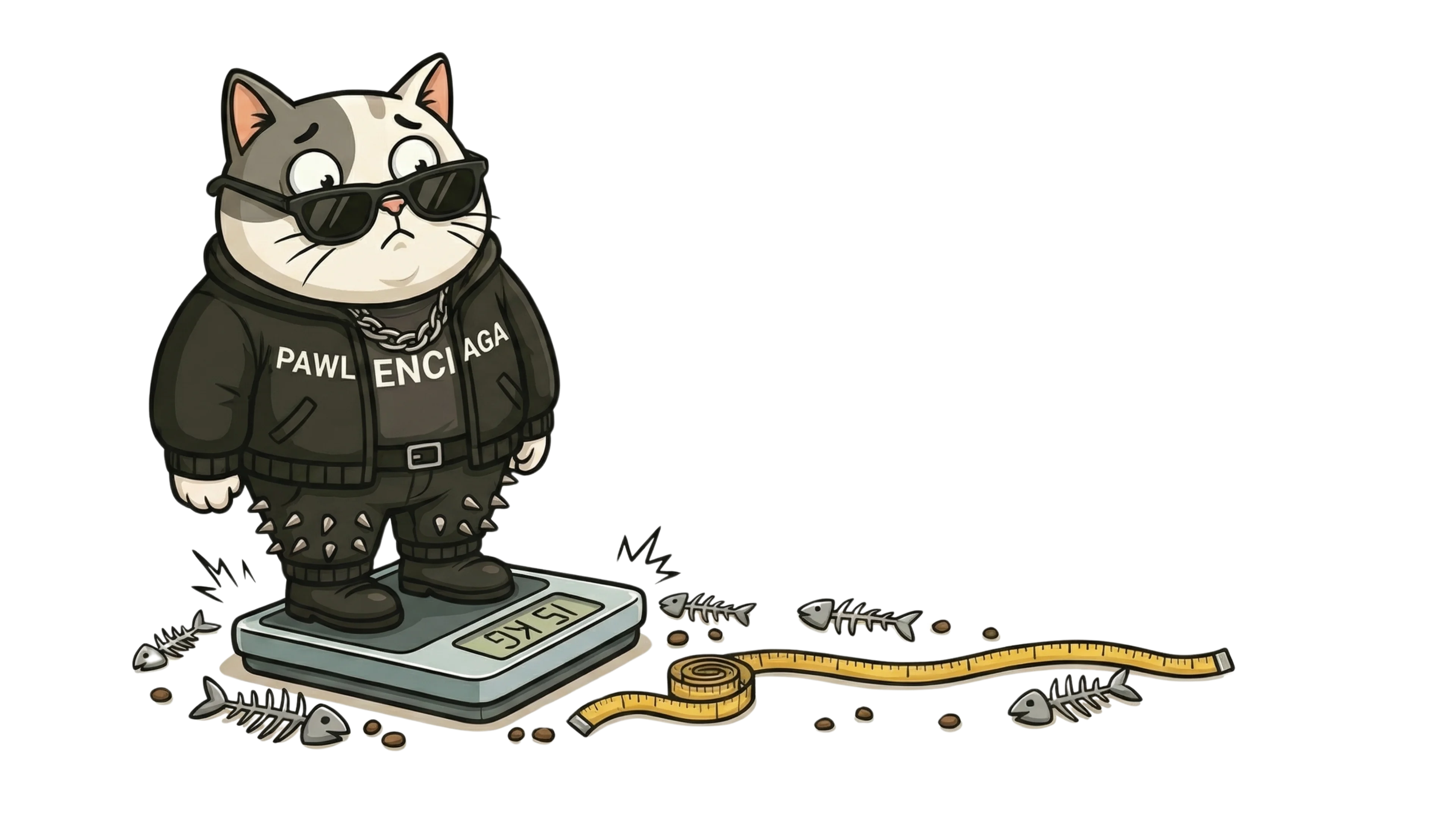 overweight indoor cat standing on a scale for a feline weight loss and portion control guide