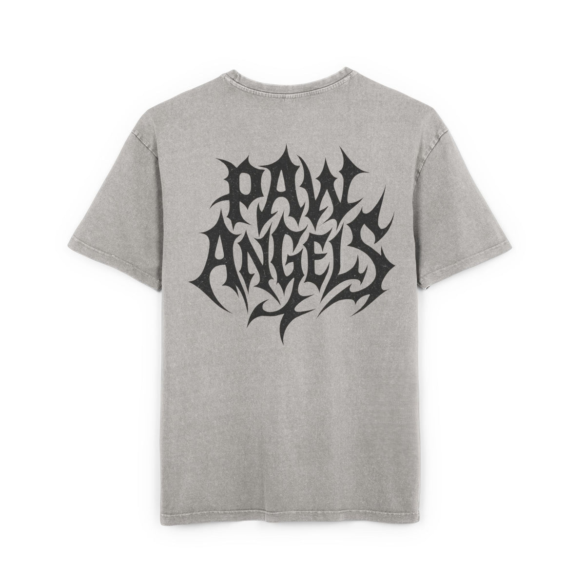 Paw Angels Hellcat Acid Washed Cat Graphic Men's Oversized T-Shirt in asphalt, back view