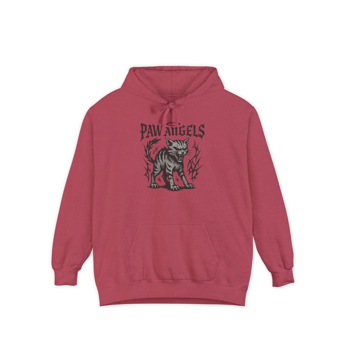 Paw Angels Hellcat Graphic Hoodie in crimson, front view