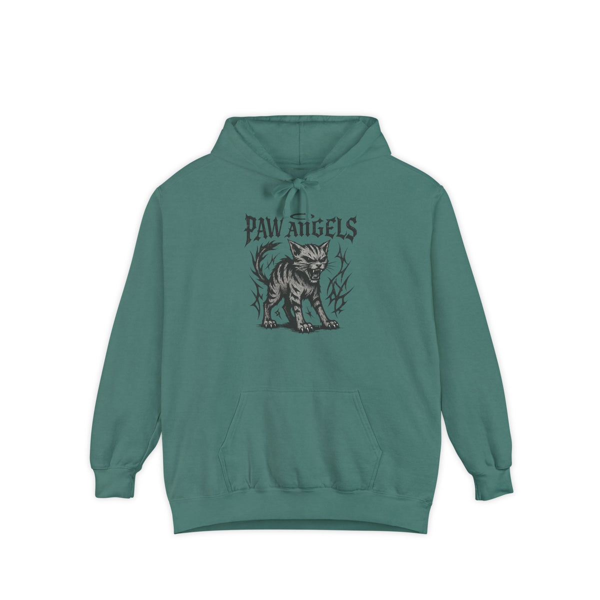 Paw Angels Hellcat Graphic Hoodie in light green, front view