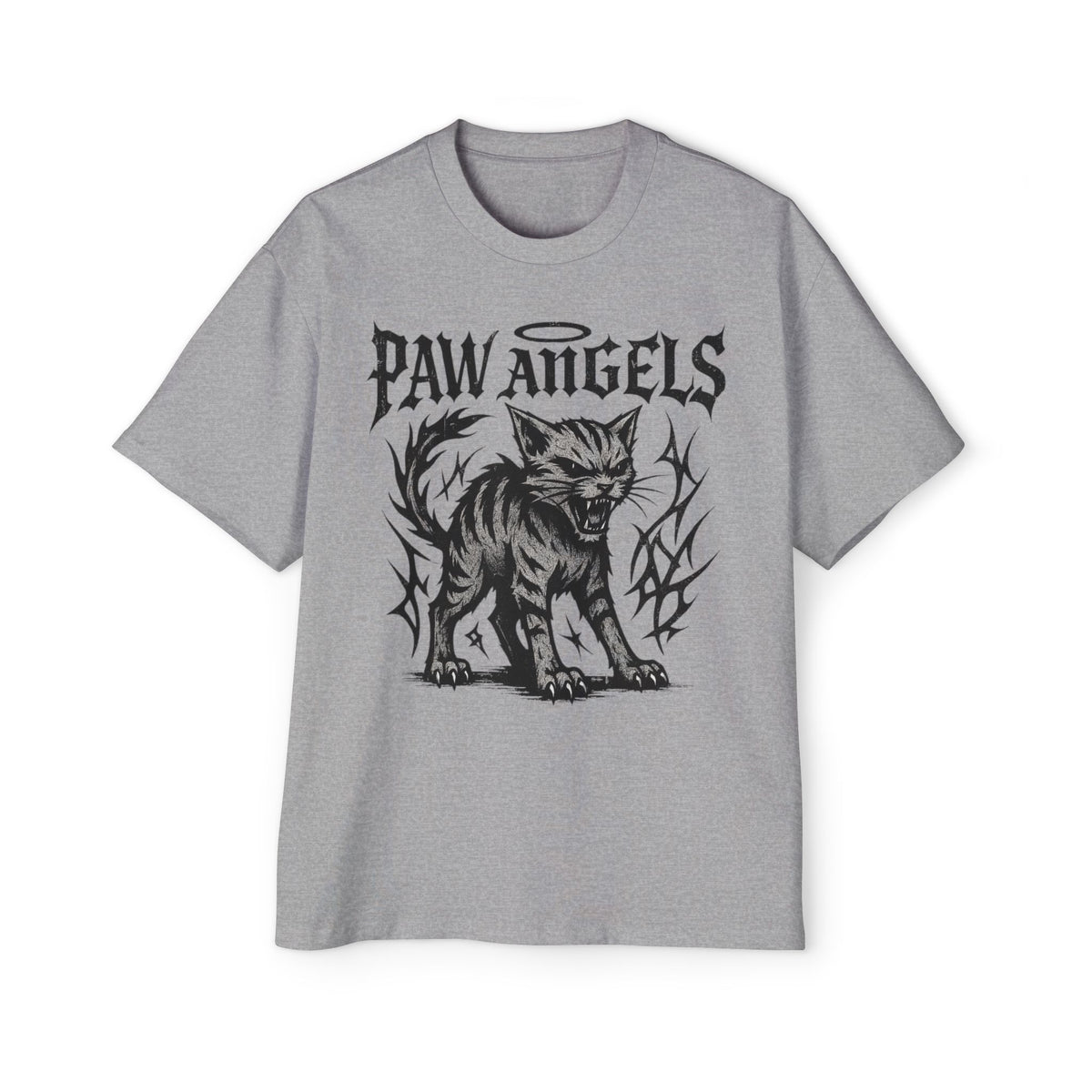 Paw Angels Hellcat Graphic Men's Oversized T-Shirt in athletic heather, front view