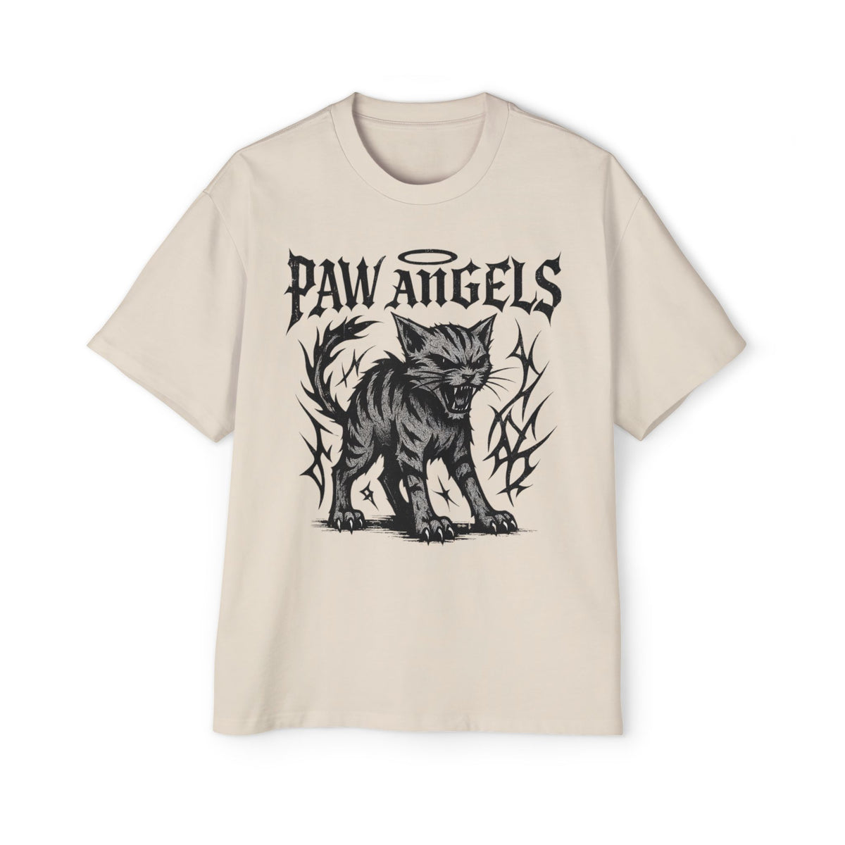 Paw Angels Hellcat Graphic Men's Oversized T-Shirt in ecru, front view