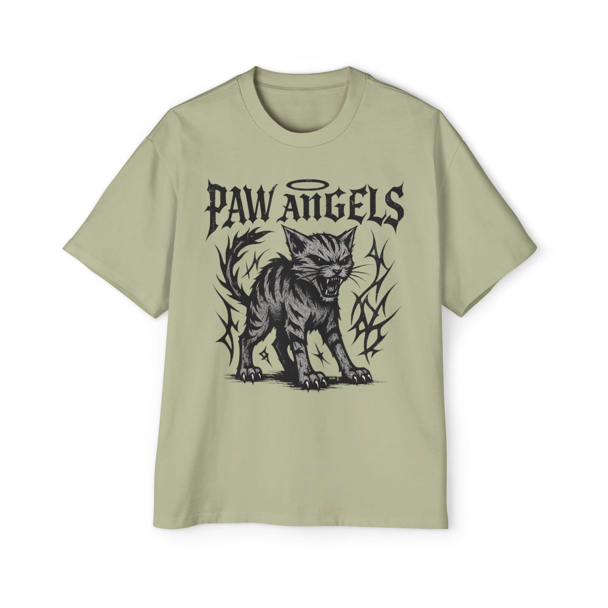 Paw Angels Hellcat Graphic Men's Oversized T-Shirt in pistachio, front view