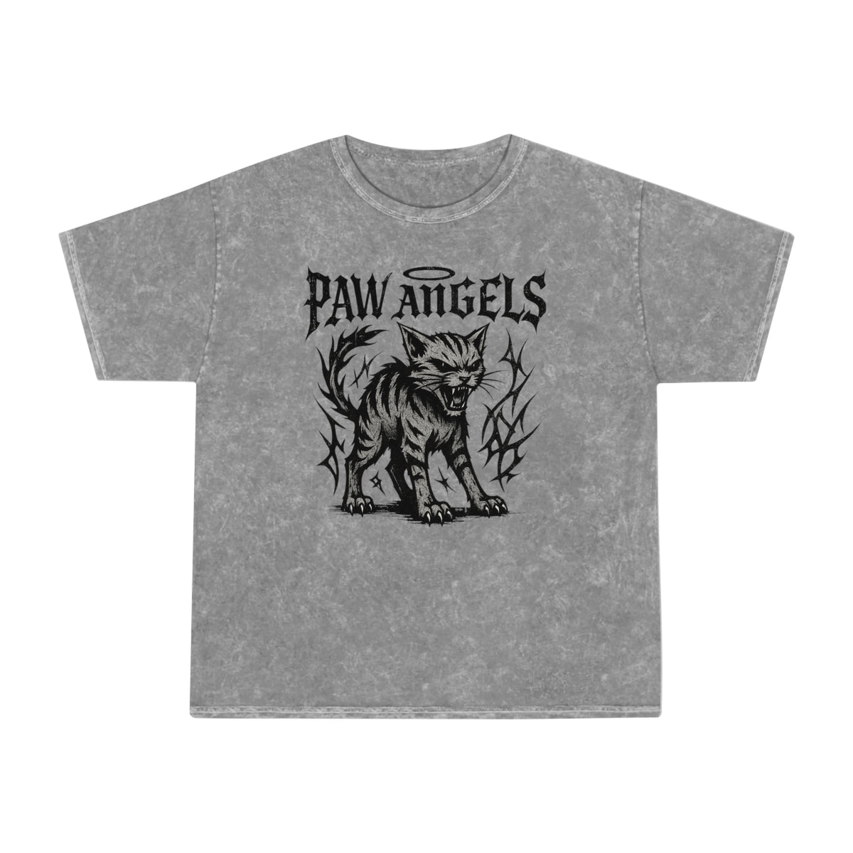Paw Angels Hellcat Graphic Mineral Wash T-Shirt in mineral grey, front view