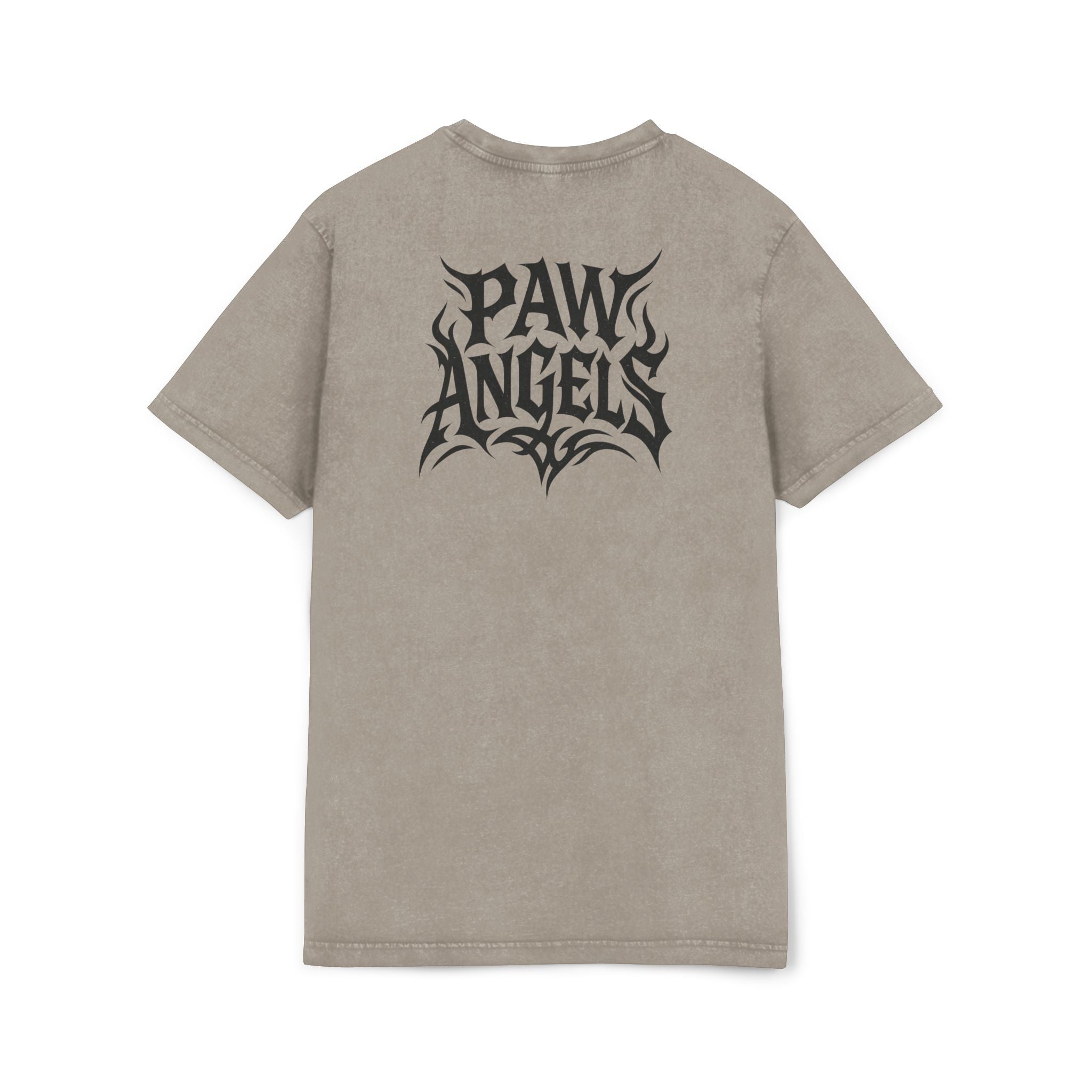 Paw Angels Rebel Angel Acid Washed T-Shirt in dark khaki, back view
