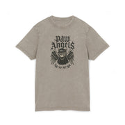 Paw Angels Rebel Angel Acid Washed T-Shirt in dark khaki, front view