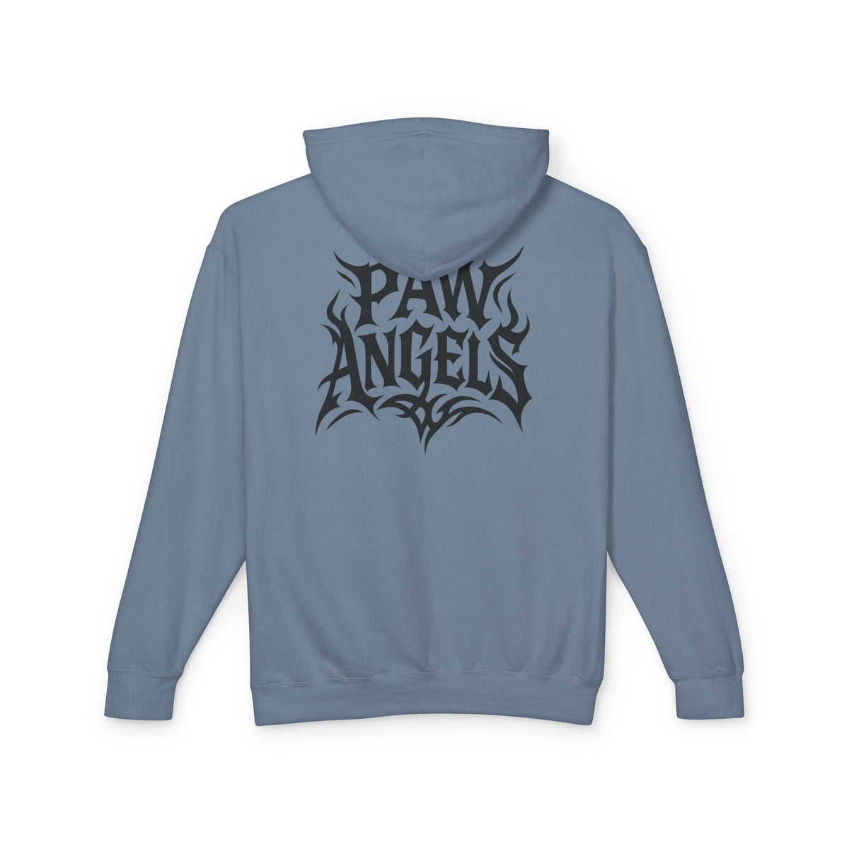 Paw Angels Rebel Angel Cat Graphic Hoodie in blue jean, back view