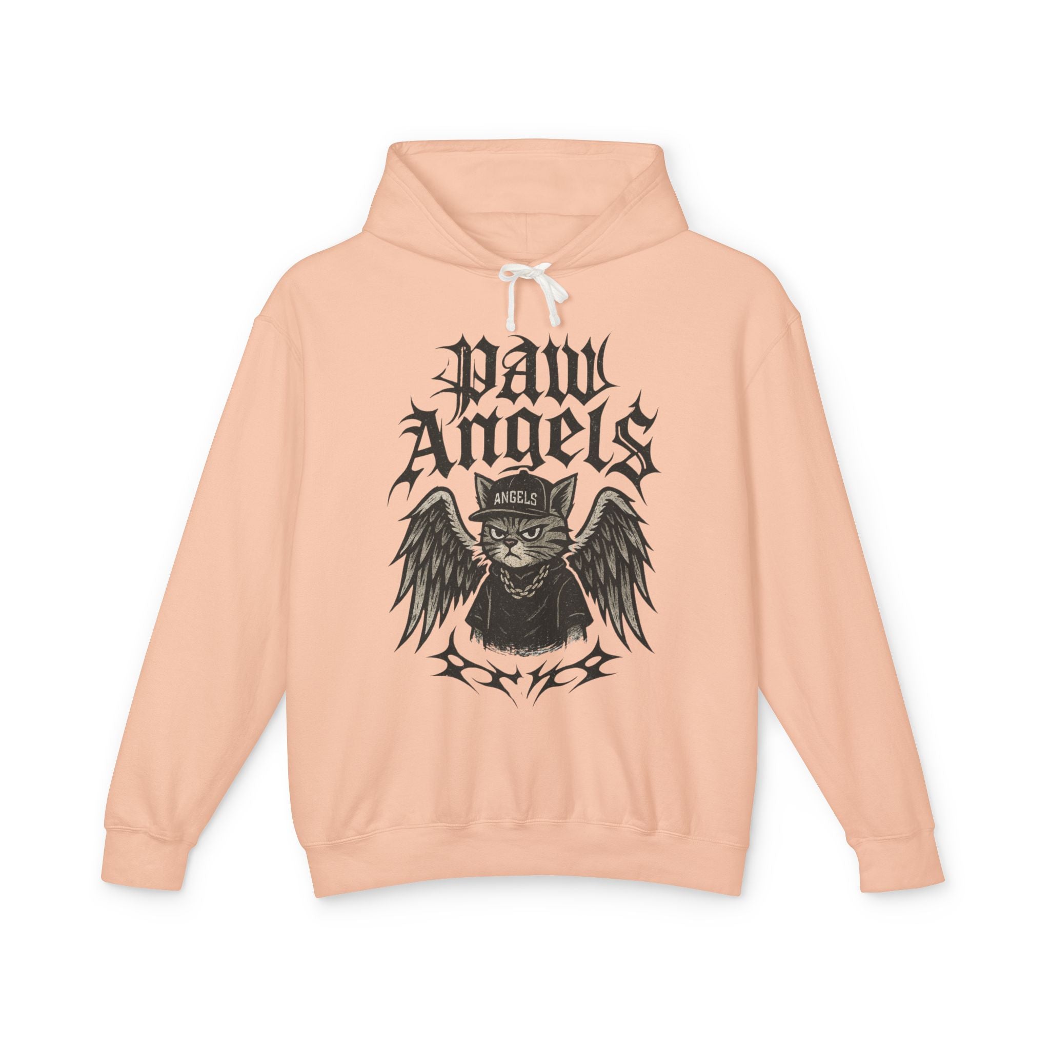 Paw Angels Rebel Angel Cat Graphic Hoodie in peachy, front view