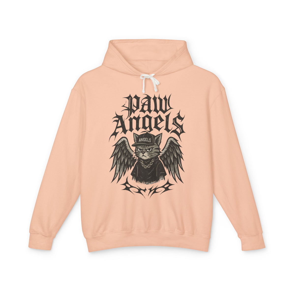 Paw Angels Rebel Angel Cat Graphic Hoodie in peachy, front view